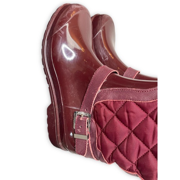 Michael Kors Red Fulton Quilted Rain Snow Boots, MK Burgundy Over The Knee Shoe - Picture 7 of 10